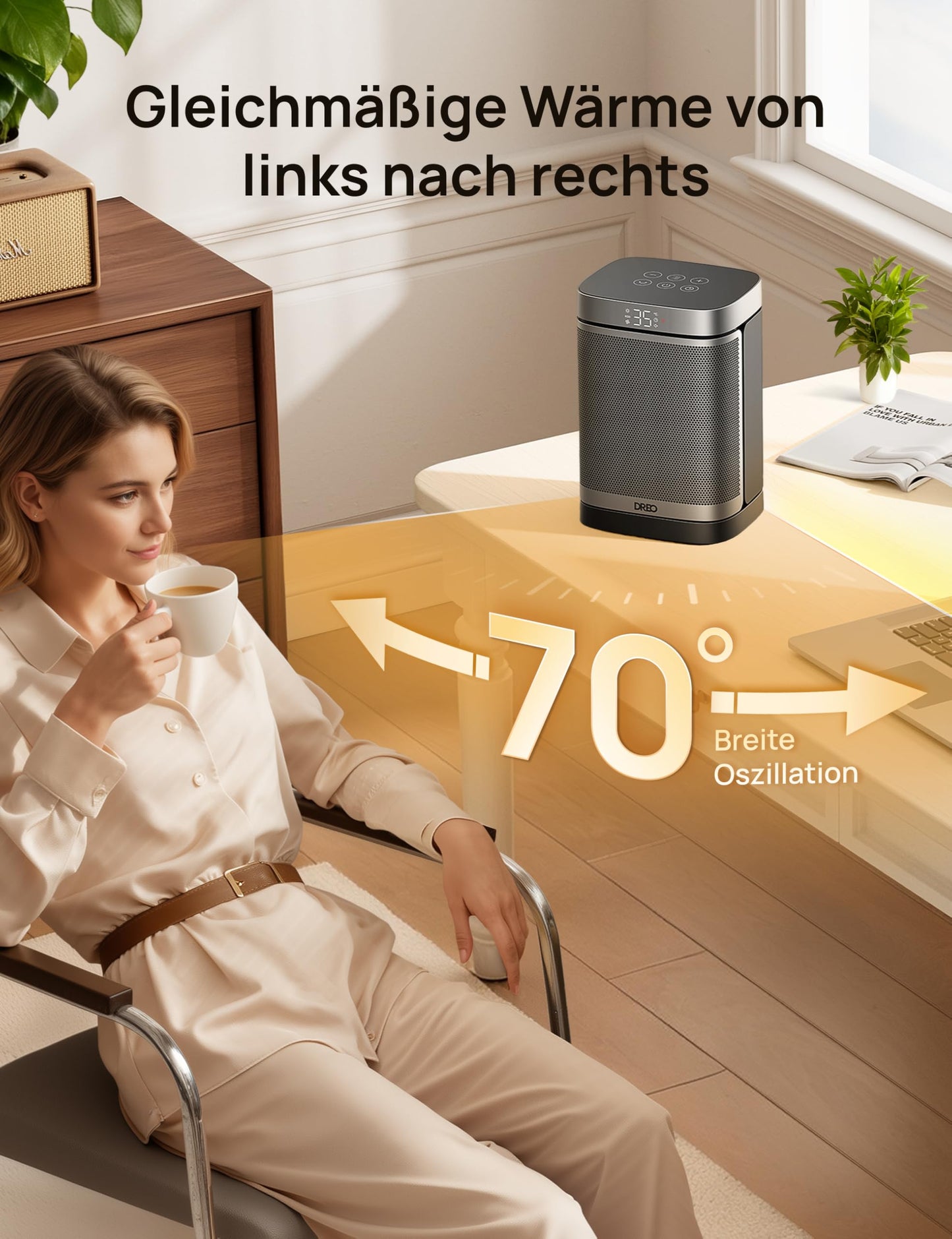 Dreo Heizlüfter Klein – 70° Oszillierend