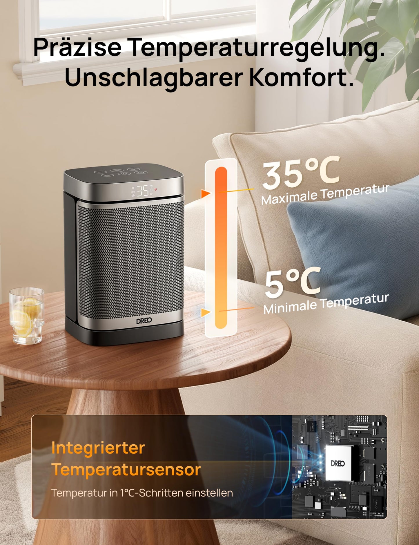 Dreo Heizlüfter Klein – 70° Oszillierend
